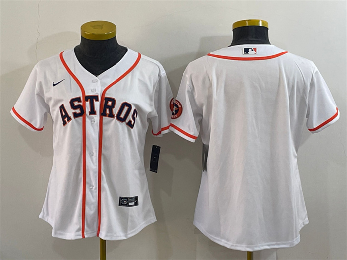 Women's Houston Astros White With Patch Cool Base Stitched Baseball Jersey