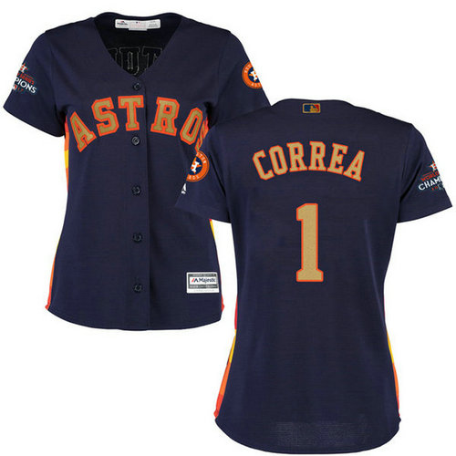 Women's Houston AstrosAstros #1 Carlos Correa Navy Blue 2018 Gold Program Cool Base Stitched MLB Jersey_1