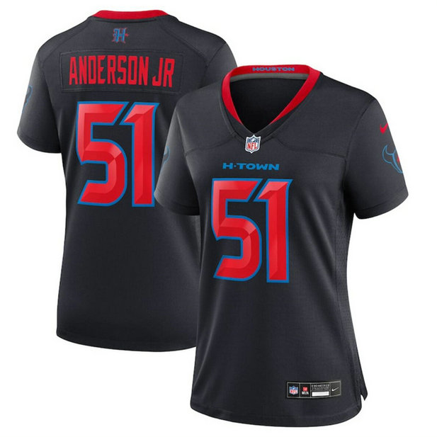 Women's Houston Texans #51 Will Anderson Jr. Navy 2024 2nd Alternate Stitched Jersey (Run Small)