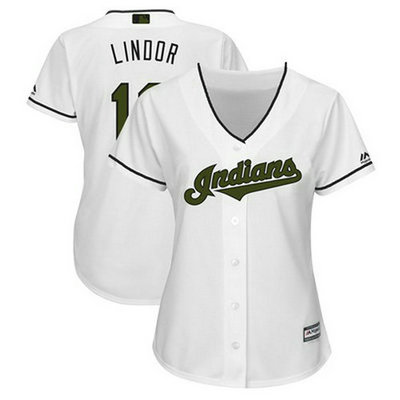 Women's Indians #12 Francisco Lindor White 2018 Memorial Day Cool Base Women's Stitched Baseball Jersey