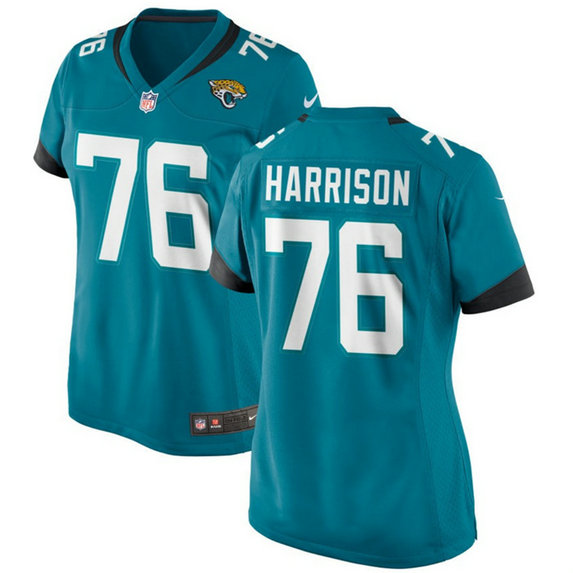 Women's Jacksonville Jaguars #76 Anton Harrison Teal 2023 Draft Stitched Jersey