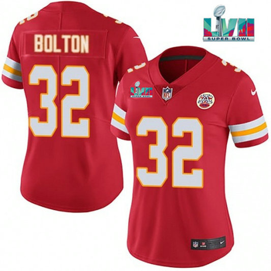 Women's Kansas City Chiefs #32 Nick Bolton Red Super Bowl LVII Patch Vapor Stitched Jersey