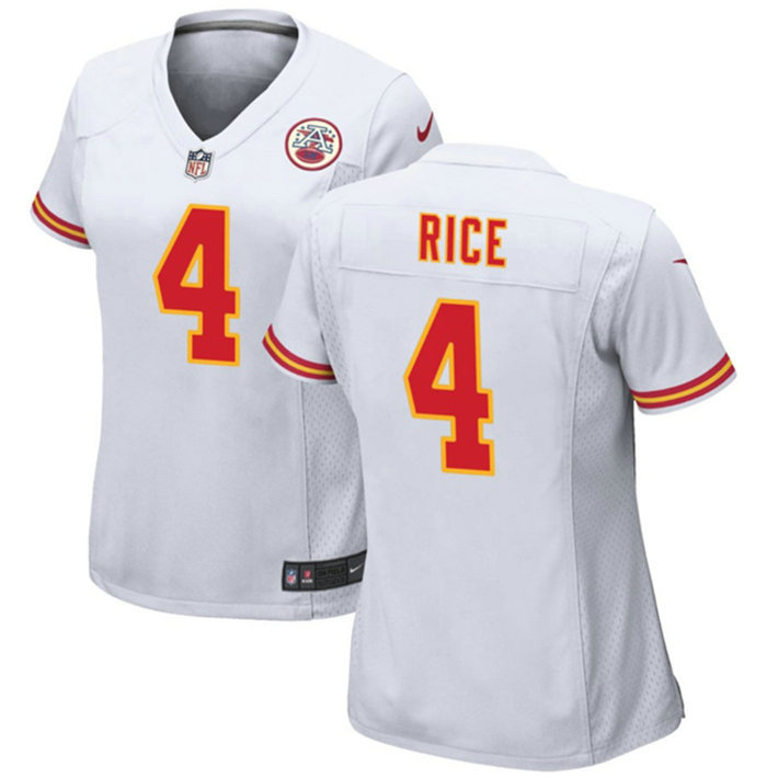 Women's Kansas City Chiefs #4 Rashee Rice White Stitched Jersey