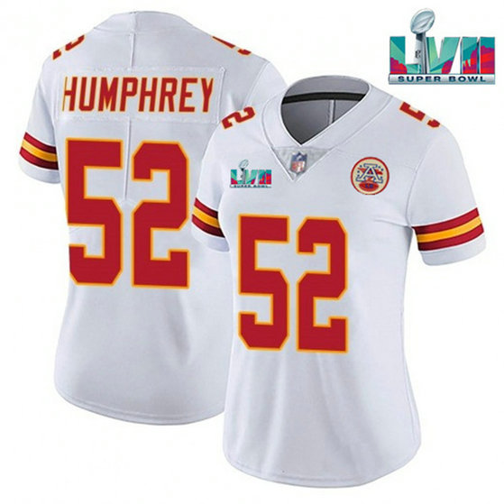 Women's Kansas City Chiefs #52 Creed Humphrey White Super Bowl LVII Patch Vapor Stitched Jersey