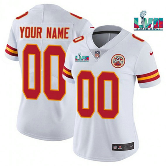 Women's Kansas City Chiefs Active Player Custom White Super Bowl LVII Patch Vapor Stitched Jersey