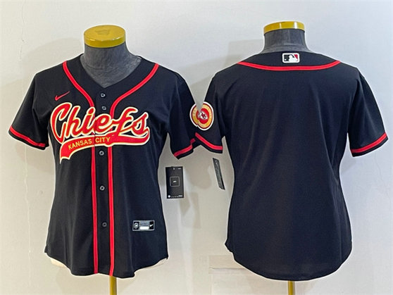 Women's Kansas City Chiefs Blank Black With Patch Cool Base Stitched Baseball Jersey