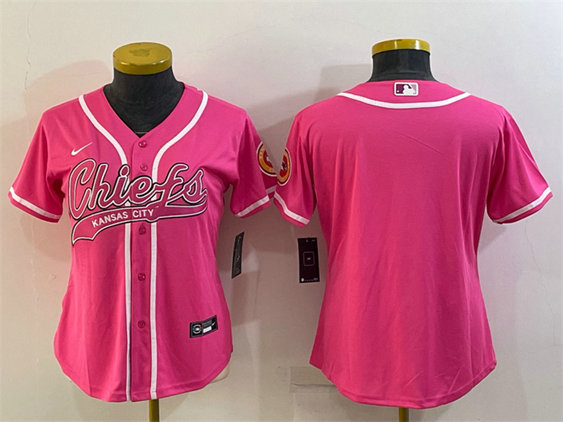 Women's Kansas City Chiefs Blank Pink With Patch Cool Base Stitched Baseball Jersey