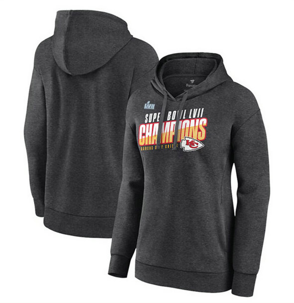Women's Kansas City Chiefs Charcoal Super Bowl LVII Champions Victory Formation Pullover Hoodie