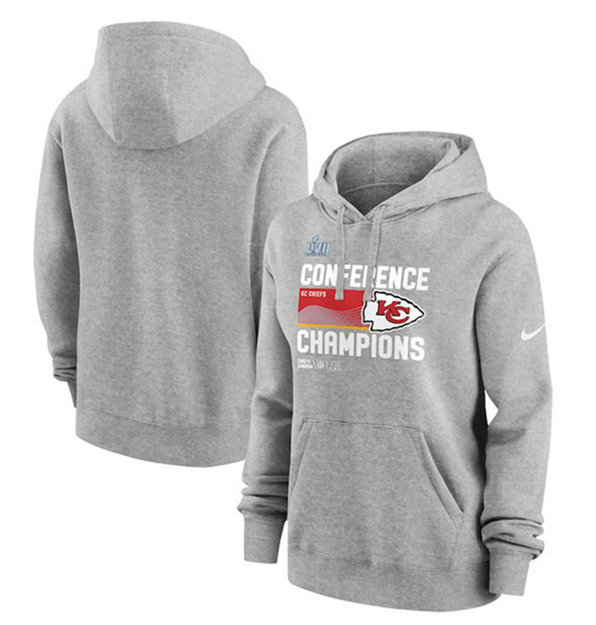 Women's Kansas City Chiefs Gray 2022 AFC Champions Performance Pullover Hoodie