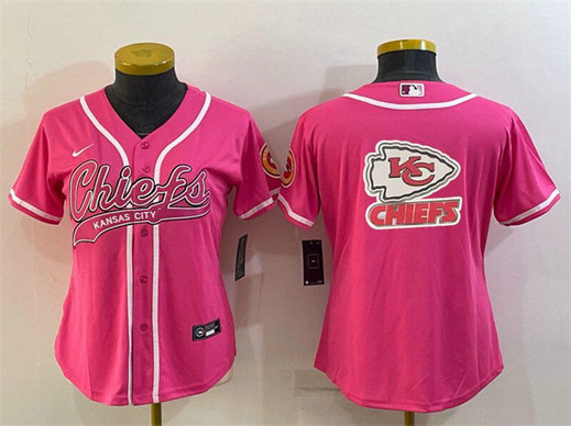 Women's Kansas City Chiefs Pink Team Big Logo With Patch Cool Base Stitched Baseball Jersey