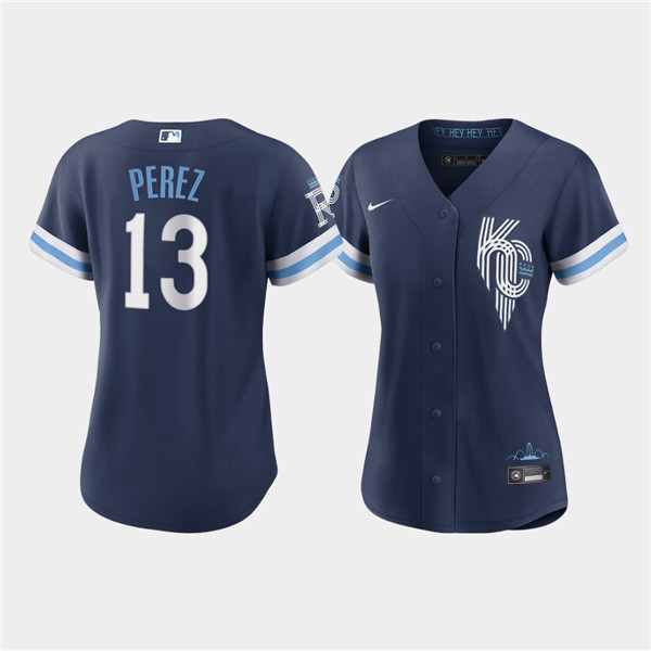 Women's Kansas City Royals #13 Salvador Perez 2022 Navy City Connect Cool Base Stitched Jersey
