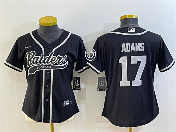 Women's Las Vegas Raiders #17 Davante Adams Black With Patch Cool Base Stitched Baseball Jersey