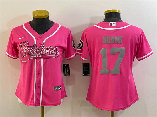 Women's Las Vegas Raiders #17 Davante Adams Pink Silver With Patch Cool Base Stitched Baseball Jersey