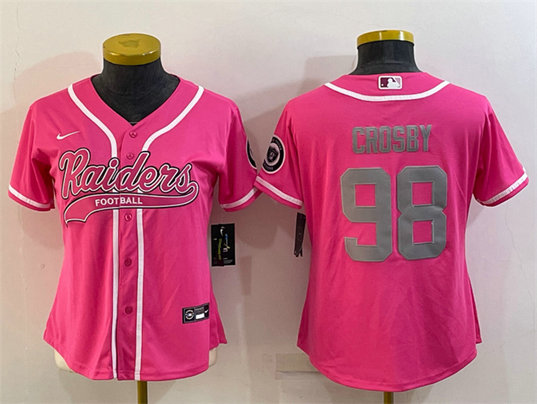 Women's Las Vegas Raiders #98 Maxx Crosby Pink Silver With Patch Cool Base Stitched