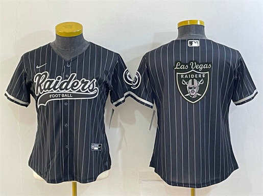 Women's Las Vegas Raiders Black Team Big Logo With Patch Cool Base Stitched Baseball Jersey