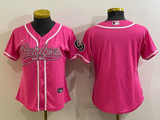 Women's Las Vegas Raiders Blank Pink With Patch Cool Base Stitched Baseball Jersey