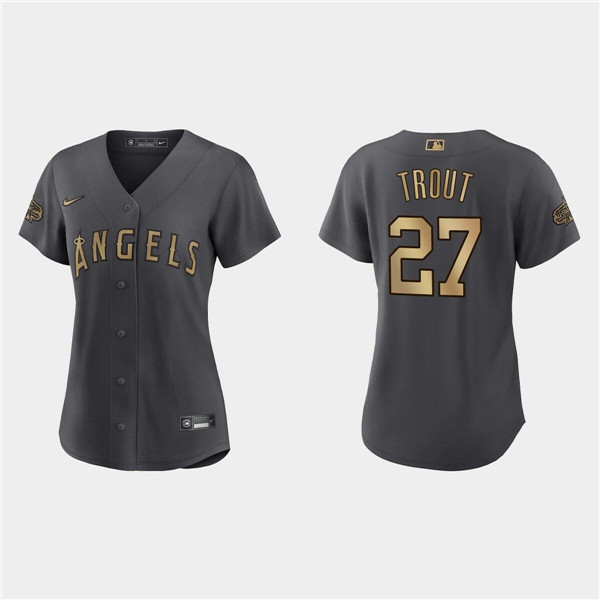 Women's Los Angeles Angels #27 Mike Trout 2022 All-Star Charcoal Stitched Baseball Jersey