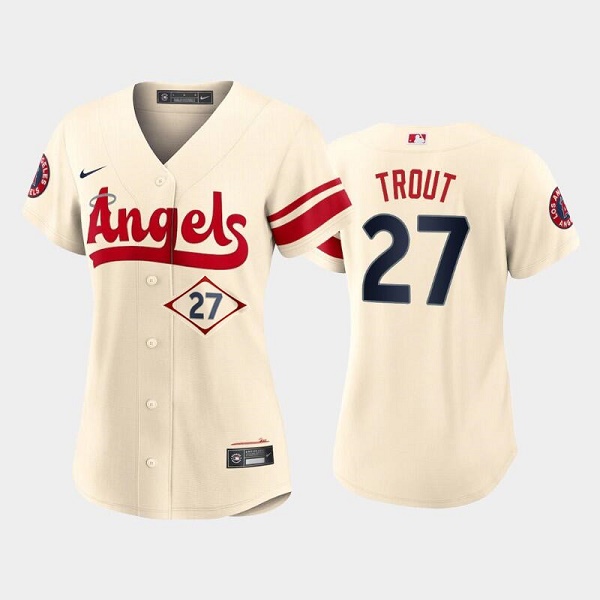 Women's Los Angeles Angels #27 Mike Trout 2022 Cream City Connect Stitched Baseball Jersey