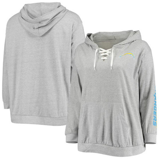 Women's Los Angeles Chargers Heathered Gray Lace-Up Pullover Hoodie