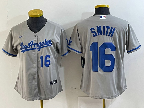 Women's Los Angeles Dodgers #16 Will Smith Grey Stitched Jersey