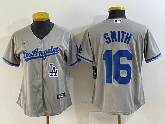 Women's Los Angeles Dodgers #16 Will Smith Grey Stitched Jersey(Run Small) 4