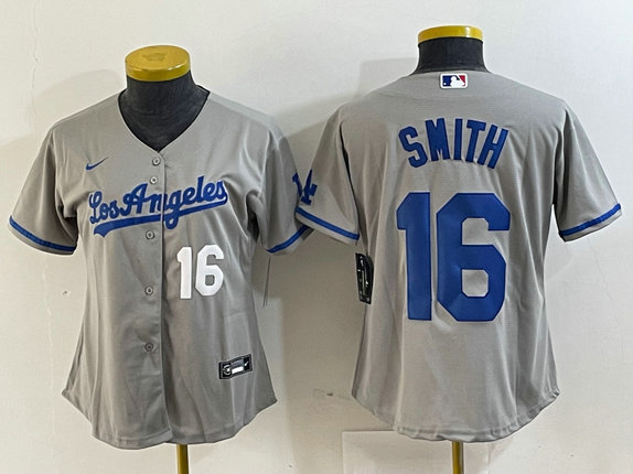 Women's Los Angeles Dodgers #16 Will Smith Grey Stitched Jersey(Run Small) 5