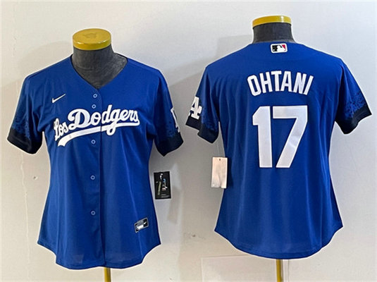 Women's Los Angeles Dodgers #17 Shohei Ohtani Blue City Connect Stitched Jersey