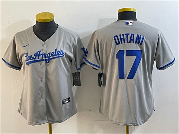 Women's Los Angeles Dodgers #17 Shohei Ohtani Grey Stitched Jersey3
