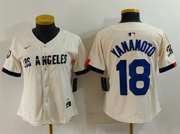 Women's Los Angeles Dodgers #18 Yoshinobu Yamamoto Cream Stitched Jersey