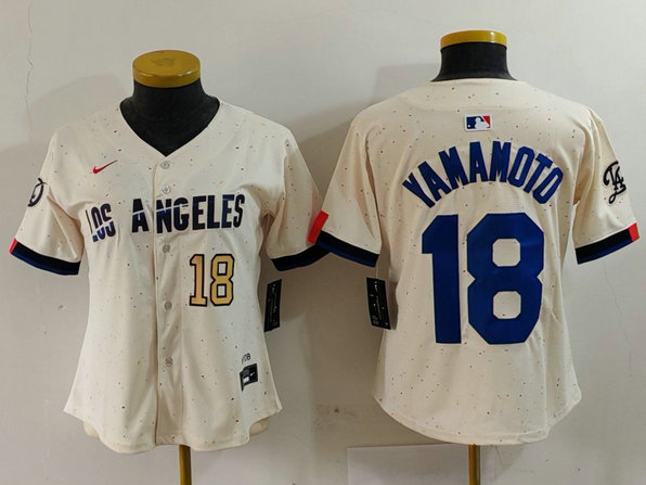 Women's Los Angeles Dodgers #18 Yoshinobu Yamamoto Cream Stitched Jersey2