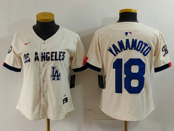 Women's Los Angeles Dodgers #18 Yoshinobu Yamamoto Cream Stitched Jersey3