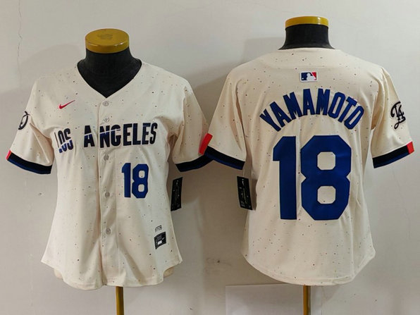 Women's Los Angeles Dodgers #18 Yoshinobu Yamamoto Cream Stitched Jersey 4