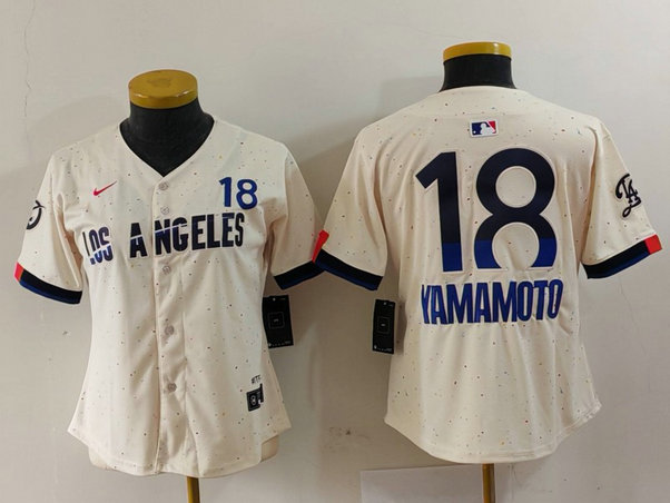 Women's Los Angeles Dodgers #18 Yoshinobu Yamamoto Cream Stitched Jersey8
