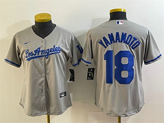 Women's Los Angeles Dodgers #18 Yoshinobu Yamamoto Gray Stitched Jersey