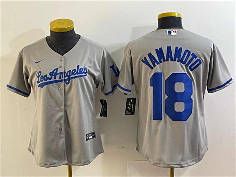 Women's Los Angeles Dodgers #18 Yoshinobu Yamamoto Grey Stitched Jersey