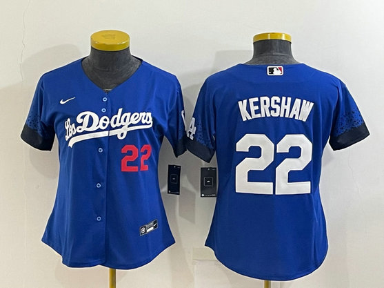 Women's Los Angeles Dodgers #22 Clayton Kershaw Royal City Connect Stitched Baseball Jersey