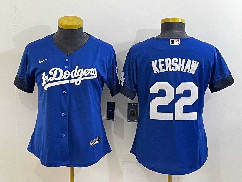 Women's Los Angeles Dodgers #22 Clayton Kershaw Royal City Connect Stitched Baseball Jersey 