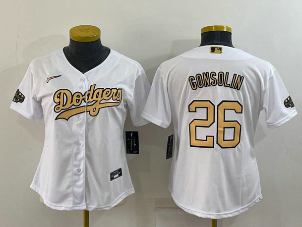 Women's Los Angeles Dodgers #26 Tony Gonsolin White 2022 All Star Stitched Cool Base Nike Jersey