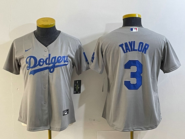 Women's Los Angeles Dodgers #3 Chris Taylor Grey Stitched Jersey
