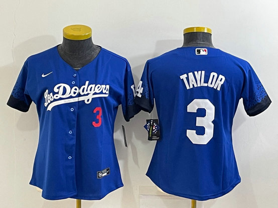 Women's Los Angeles Dodgers #3 Chris Taylor Royal City Connect Stitched Baseball Jersey