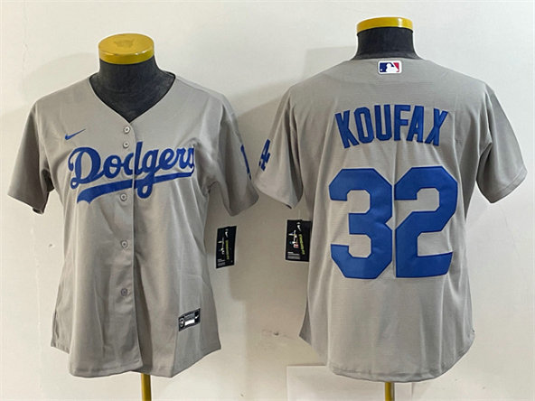 Women's Los Angeles Dodgers #32 Sandy Koufax Grey Stitched Jersey