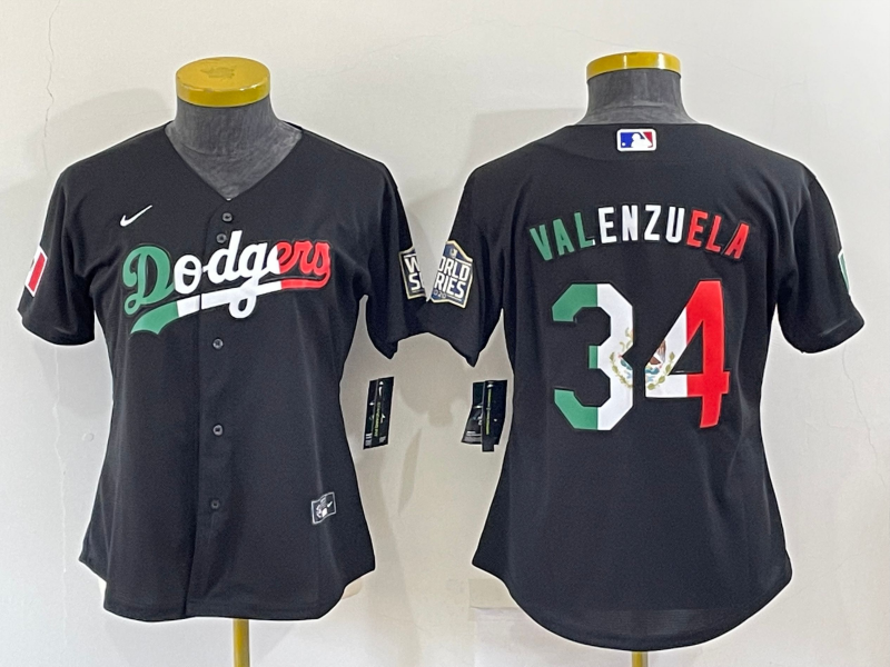 Women's Los Angeles Dodgers #34 Toro Valenzuela Black Cool Base Stitched Jersey
