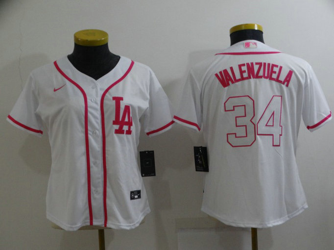 Women's Los Angeles Dodgers #34 Toro Valenzuela Pink White Stitched Baseball Jersey