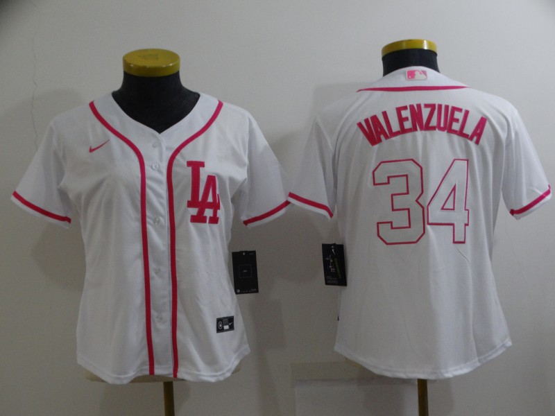 Women's Los Angeles Dodgers #34 Toro Valenzuela Pink White Stitched Baseball Jersey(Run Small)
