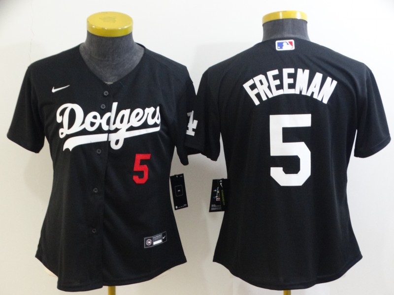 Women's Los Angeles Dodgers #5 Freddie Freeman Black Cool Base Stitched Baseball Jersey