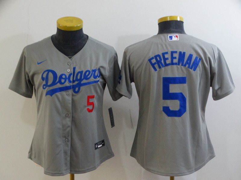 Women's Los Angeles Dodgers #5 Freddie Freeman Grey Cool Base Stitched Baseball