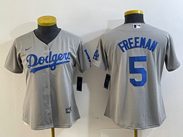 Women's Los Angeles Dodgers #5 Freddie Freeman Grey Stitched Jersey