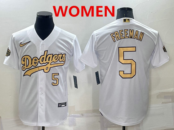 Women's Los Angeles Dodgers #5 Freddie Freeman Number White 2022 All Star Stitched Cool Base Nike Jersey