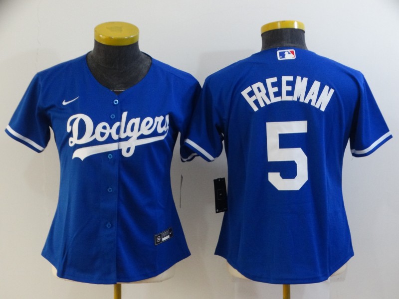 Women's Los Angeles Dodgers #5 Freddie Freeman Royal Cool Base Stitched Baseball