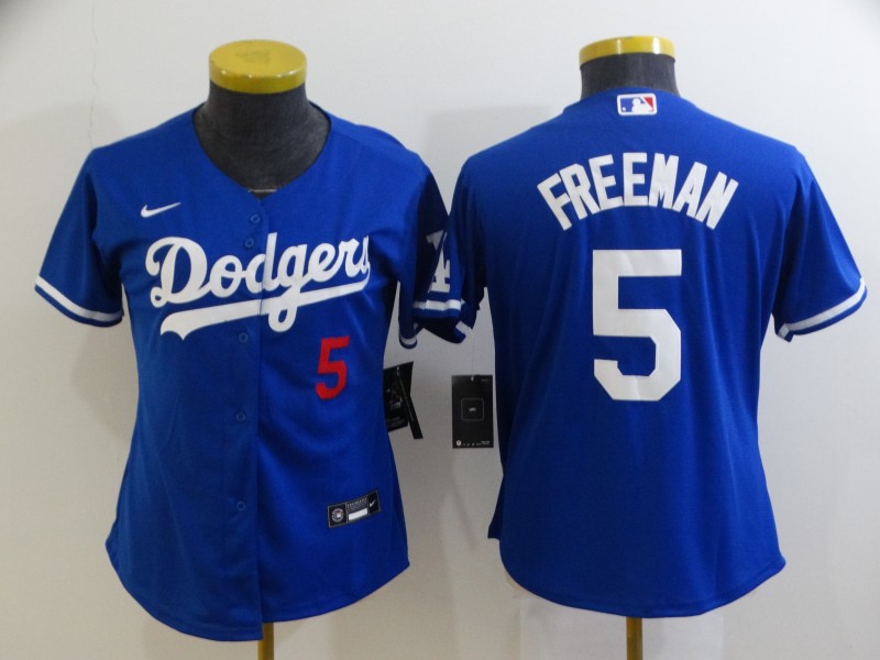 Women's Los Angeles Dodgers #5 Freddie Freeman Royal Cool Base Stitched Baseball Jersey